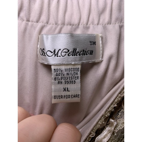 Vintage S.M. Collection Maxi Skirt XL Floral Designs Sequins Pearls Lace Beige - Picture 9 of 10